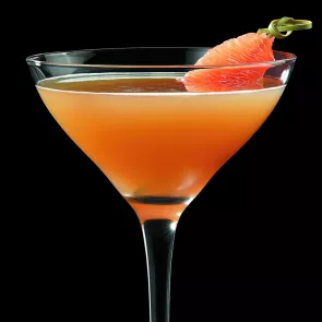 Glass of The Brown Derby garnished with grapefruit